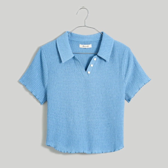 Madewell | crinkle polo crop tee size XS tranquil lake blue - Picture 2 of 12